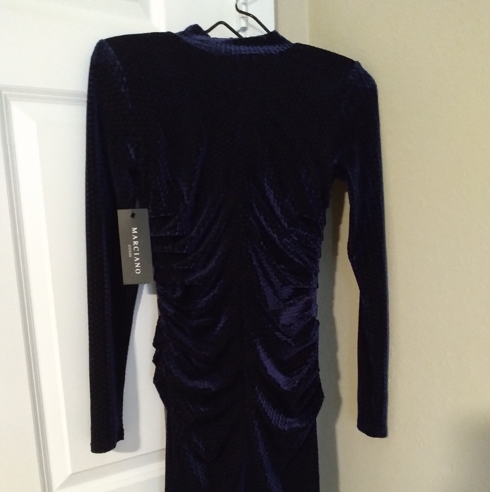 Marciano Guess bodycon blue velvet dress size xs with shoulder pads